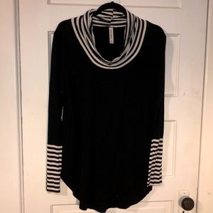 Black Tunic with Striped Cowlneck & Sleeves